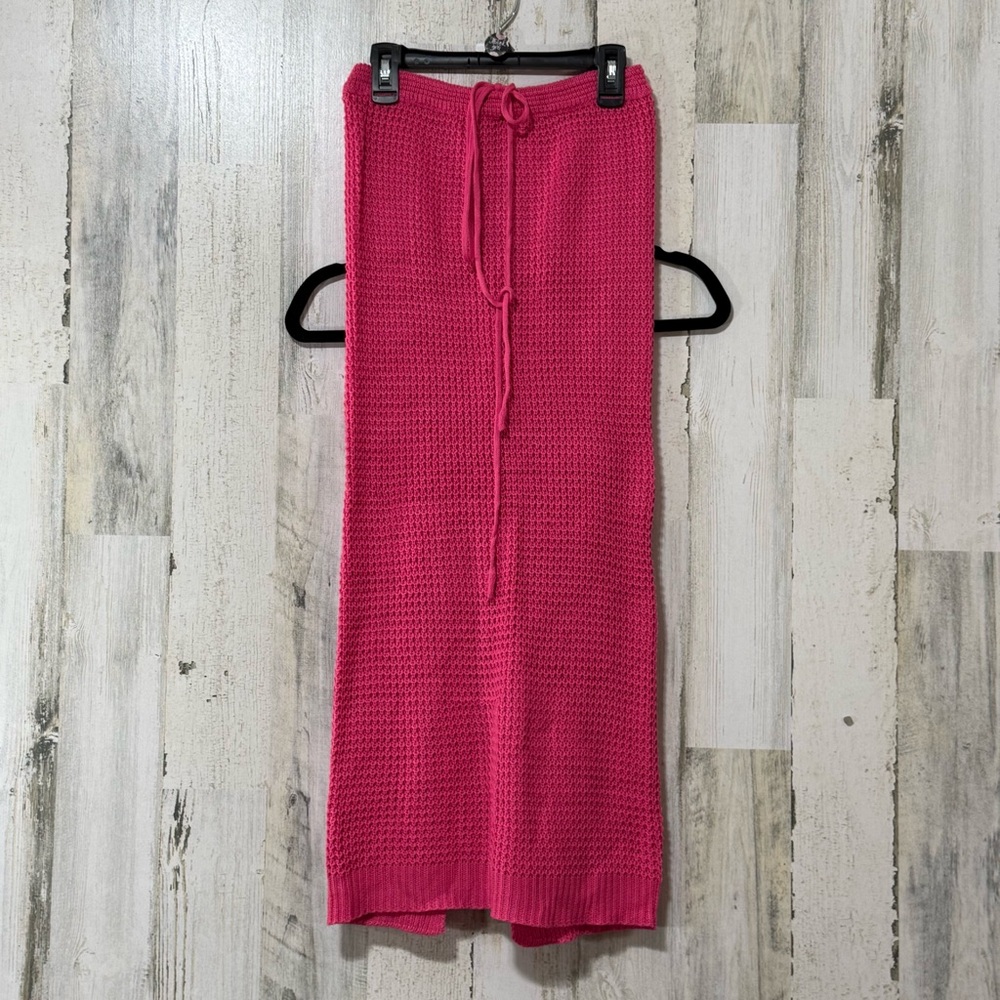 Two Piece Pink Knit Maxi Skirt and Cropped Sleeveless Top Knit Cover Up - Picture 10 of 16